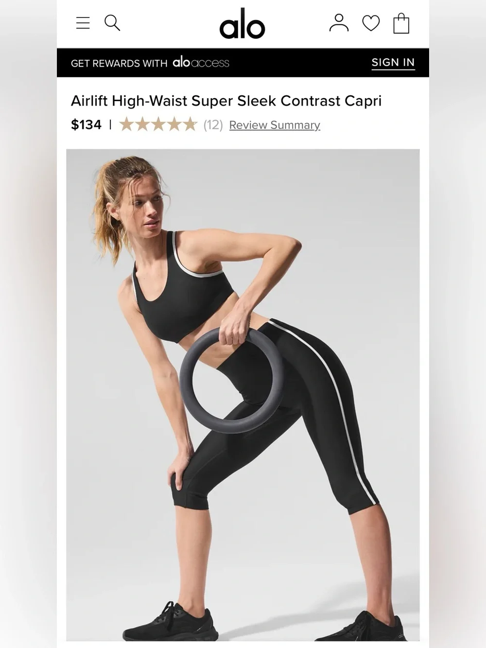 Alo Yoga Airlift High-Waist Super Sleek Contrast Capri Black/White Size S
